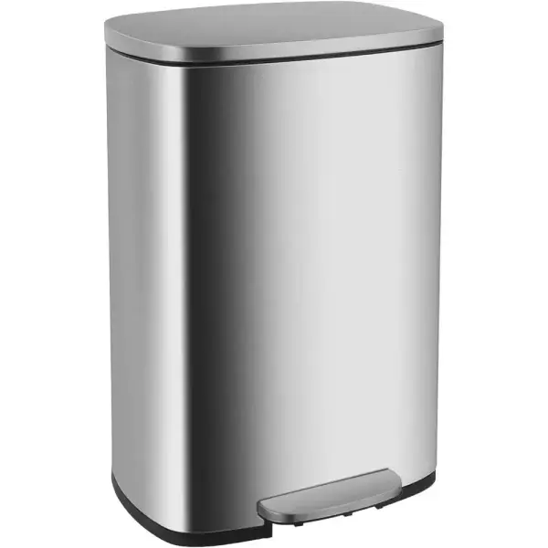 13 Gallon 50L Kitchen Step Trash Can with Lid Fingerprint-Proof Brushed Stainless Steel